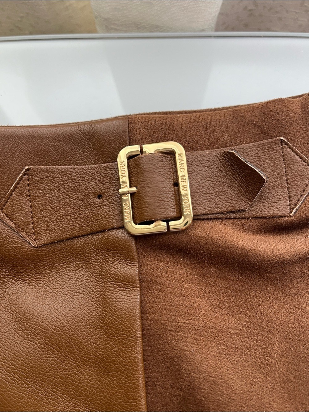 MARC NEW YORK ANDREW MARC BROWN FAUX LEATHER & SUEDE SKIRT Size Small - Picture 4 of 7